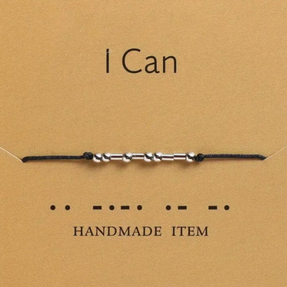 "I CAN" Silver Morse Code Bracelets - Adjustable String, Inspirational